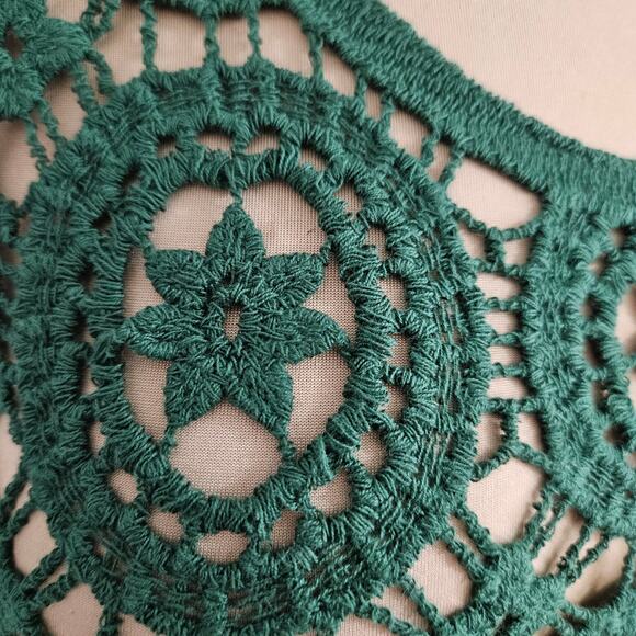 Ultra Pink Top Womens Small Green Open Crochet Knit 3/4 Bell Sleeve Scoopneck - Picture 8 of 14